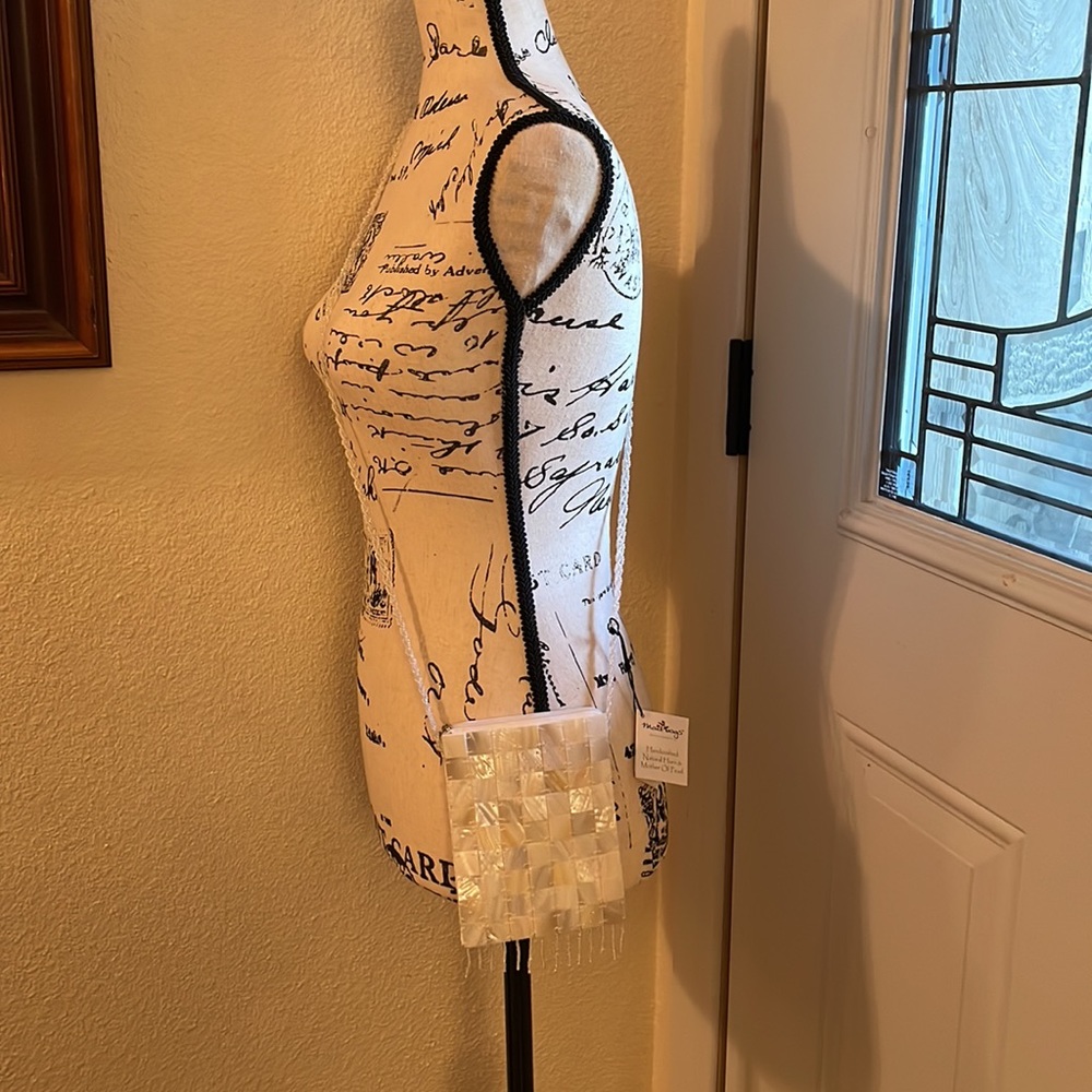New with tags- handcrafted natural hom & mother of pearl mini crossbody